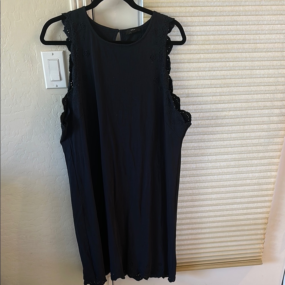 J. Crew Navy Blue Sleeveless Cotton Jersey Dress XXL Lace Detail